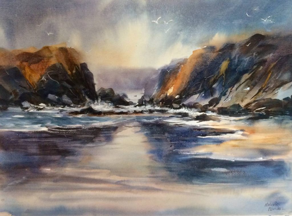 'Sand Patterns' - Lion Rock - SOLD - watercolour - painting size 50 cm H x 68 cm W - frame size 79 cm H x 97 cm W
