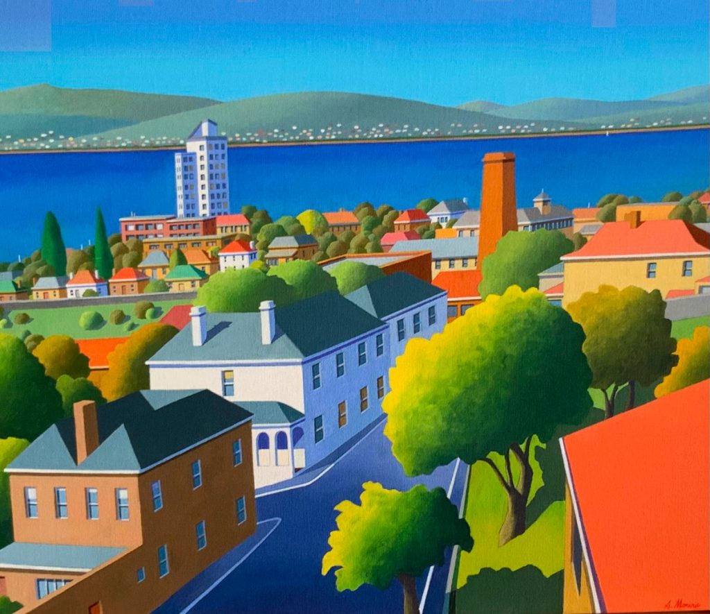 'Hampden Road and Wilmot Street' - SOLD - acrylic on canvas - painting 50 cm H x 60 cm W - frame 53 cm H x 63 cm W