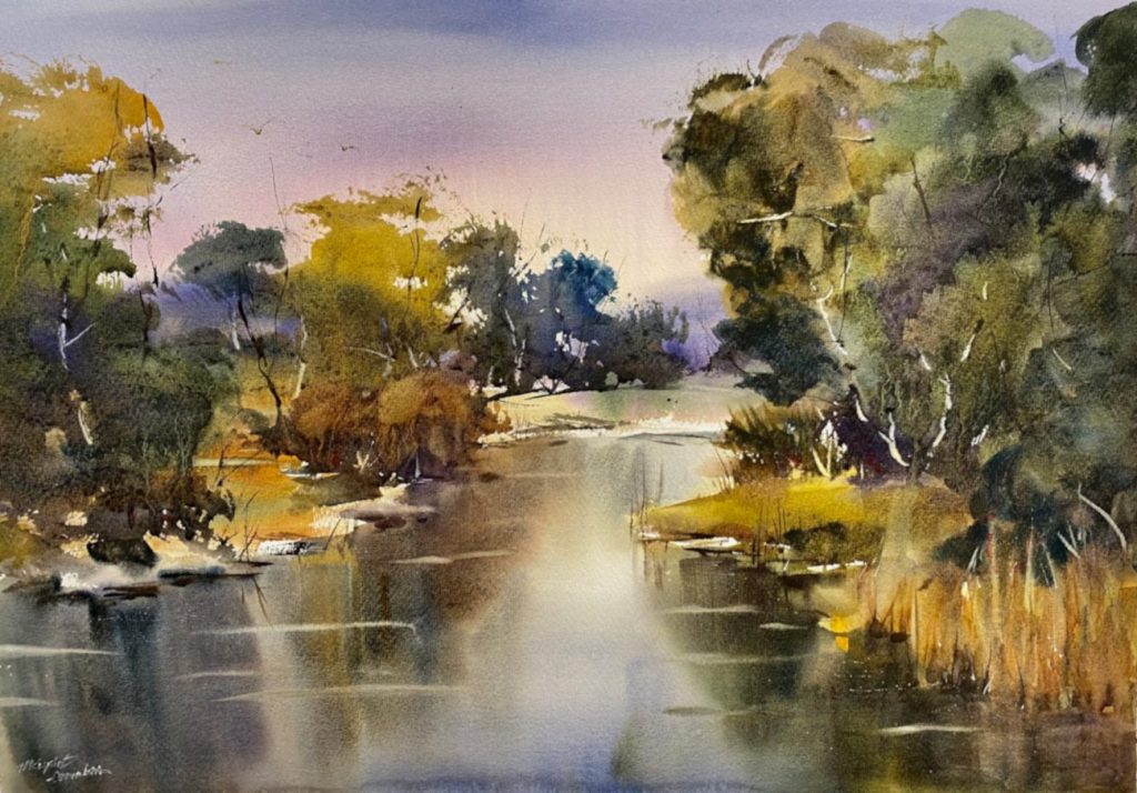 ‘Dance of Light’ - Meander River - SOLD - painting 50 cm H x 72 cm W - matted