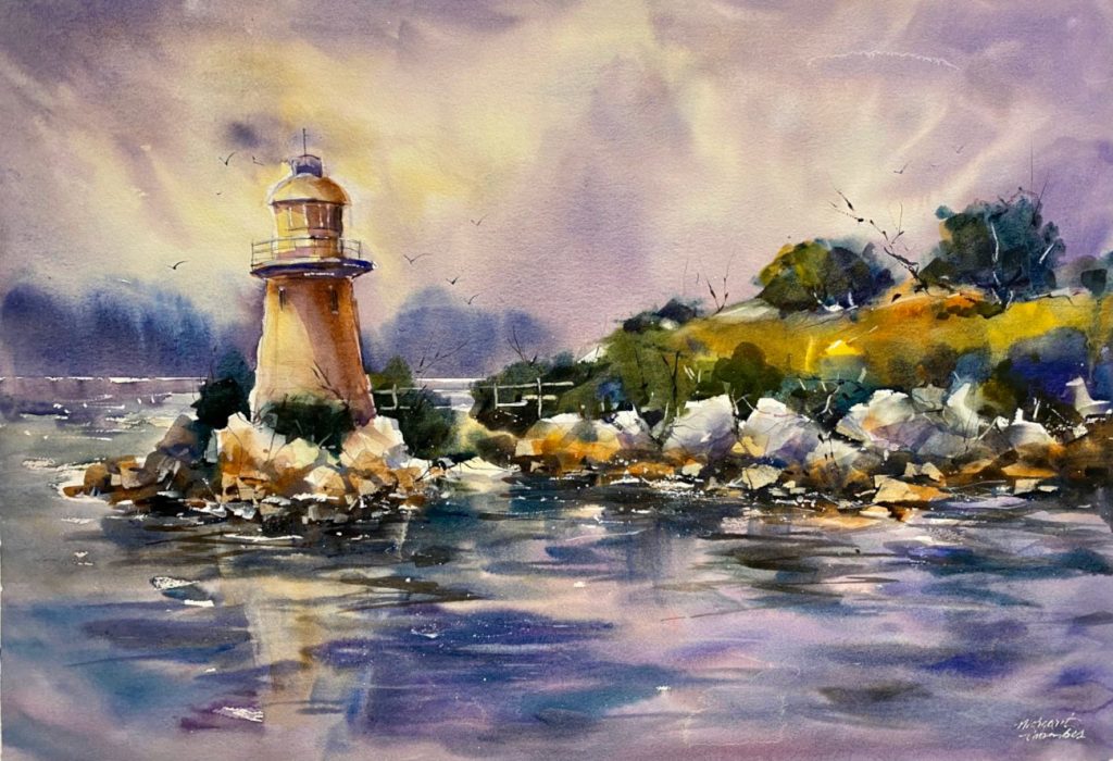 'Heavenly Light - Hells Gates' - watercolour - painting 50 cm H x 72 cm W - matted