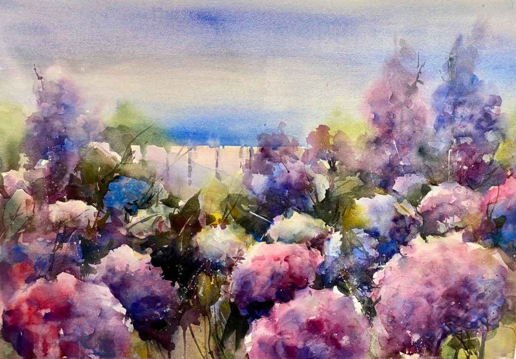 'The Joy of Colour' - SOLD - watercolour - painting 50 cm H x 72 cm W - matted