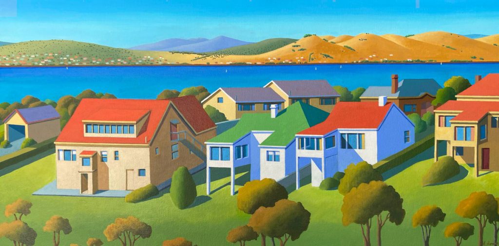 'Waterworks Road' - Hobart - SOLD - acrylic on canvas - painting 40 cm H x 80 cm W - frame 43 cm H x 83 cm W