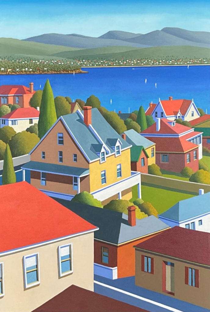 'Colville Street' - Battery Point - SOLD - acrylic on canvas - painting 75 cm H x 50 cm W - frame 78 cm H x 53 cm W