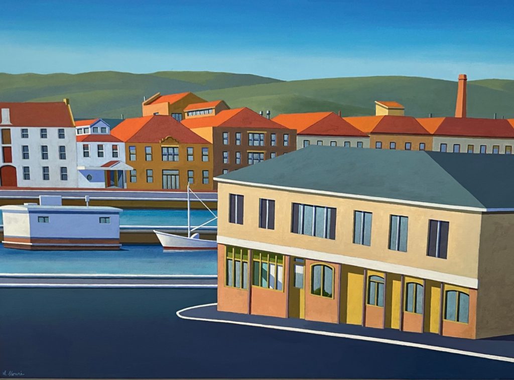 'Constitution Dock' - acrylic on canvas - painting 63 cm H x 87 cm W - frame 66 cm H x 90 cm W