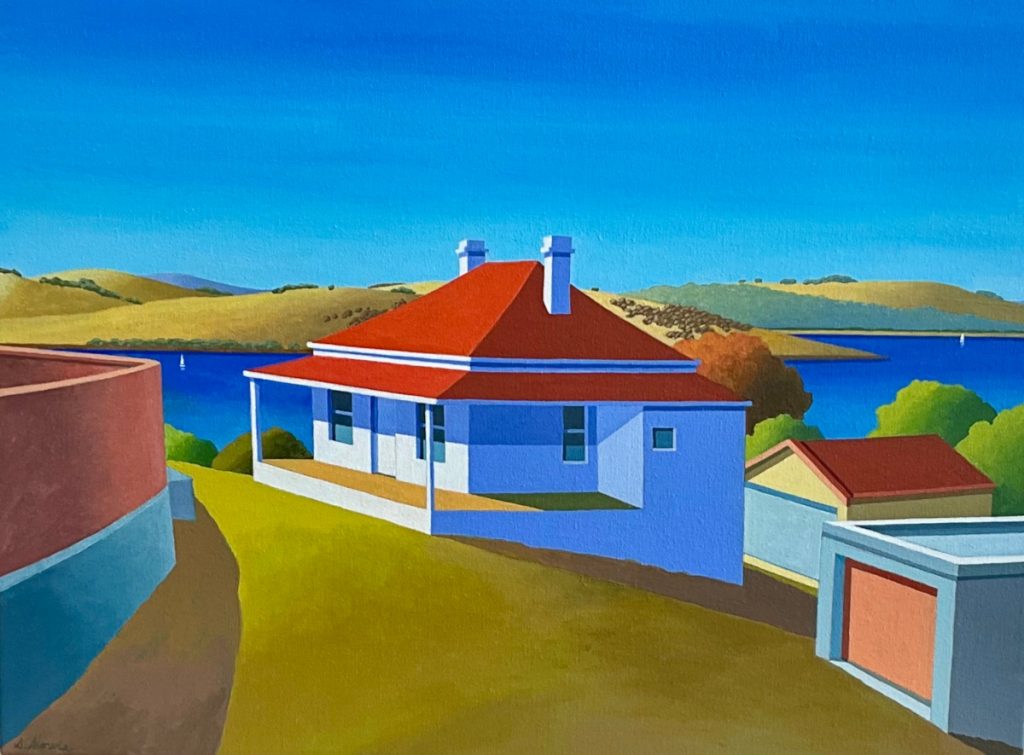 'Grange Cottage' - Taroona - acrylic on canvas - painting 45 cm H x 60 cm W - frame 48 cm H x 63 cm W