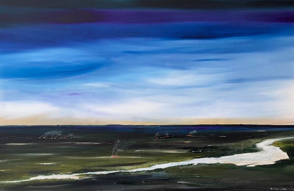 'Esk River' - acrylic on canvas - painting 100 cm H x 150 cm W - frame 104 cm H x 154 cm W