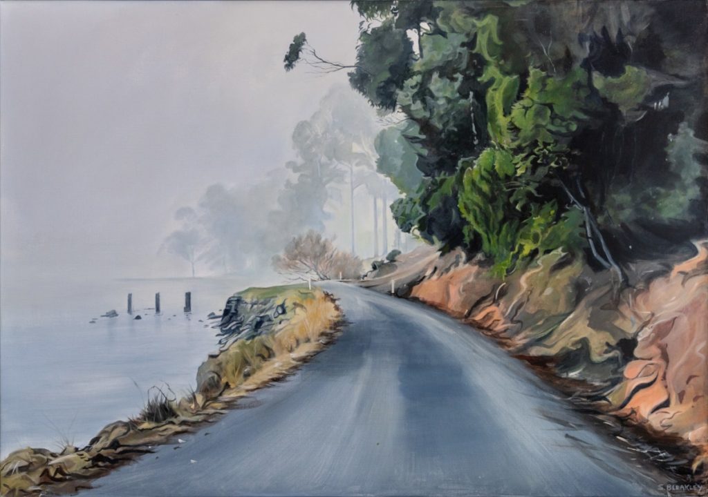 'The Esplanade, Middleton' - acrylic on belgian linen - painting 96 cm H x 137 cm W - frame size 99 cm H x 140 cm W