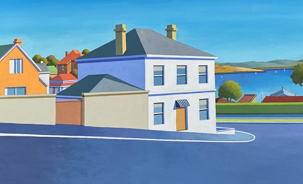'Sloane Street' Battery Point - acrylic on canvas - painting 48 cm H x 75 cm W - frame 51 cm H x 78 cm W