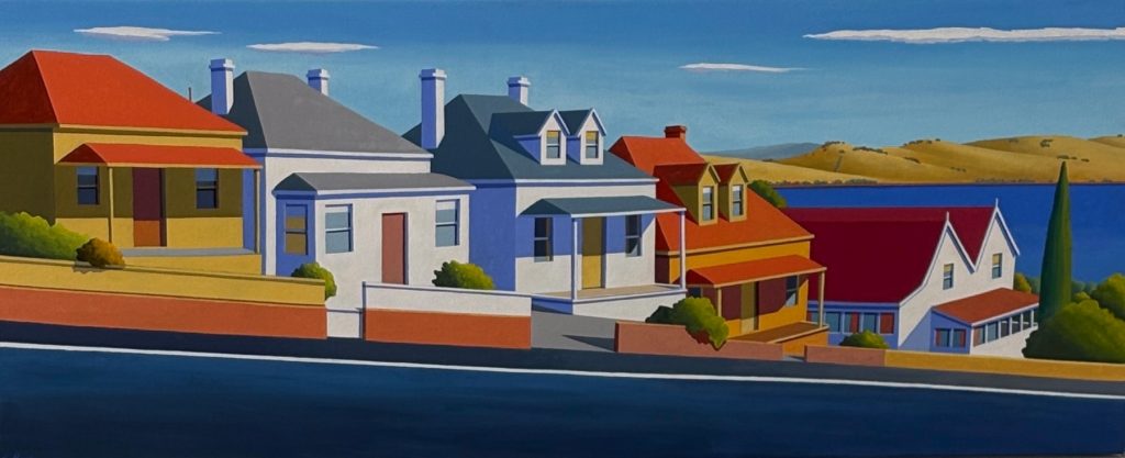 'St Georges Terrace' - RED DOT 🔴 - Battery Point - acrylic on canvas - painting 50 cm H x 125 cm W - Frame 53 cm H x 128 cm W