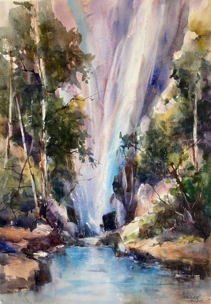 'Secret Cascade' Reynolds Falls - watercolour - painting 71 cm H x 51 cm W - not framed